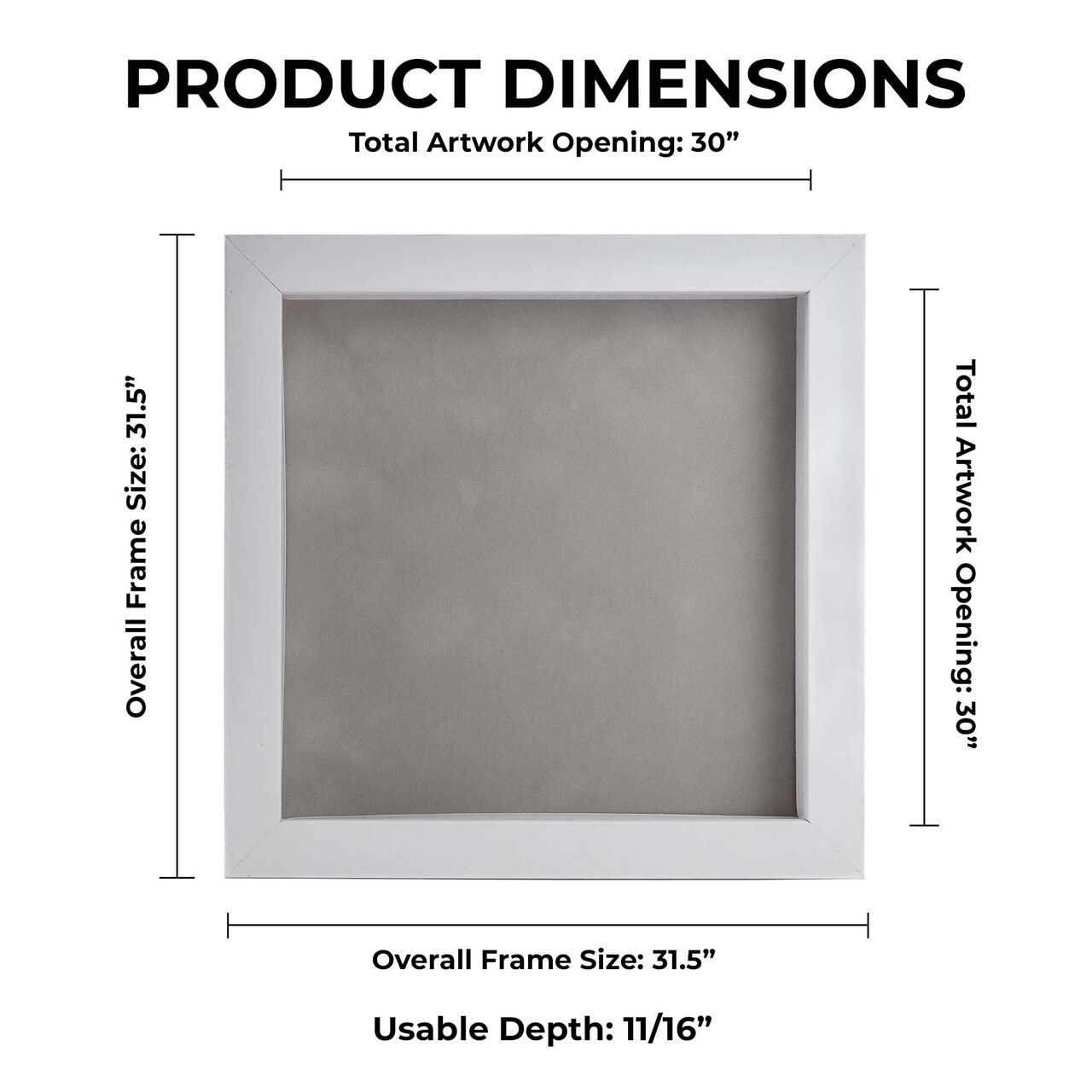 Classic White Wood Shadown Box Frame with Acrylic Front - Light Brown Suede Backing, 30 Sizes